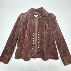 Vtg Dress Barn Brown Snap Front Suede Leather Jacket Size Medium Western Y2K